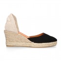 Women Suede leather V shape espadrille shoes Valenciana style.