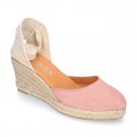 Women Suede leather V shape espadrille shoes Valenciana style.