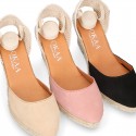 Women Suede leather V shape espadrille shoes Valenciana style.