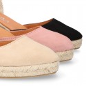 Women Suede leather V shape espadrille shoes Valenciana style.