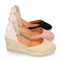 Women Suede leather V shape espadrille shoes Valenciana style.