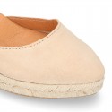 Women Suede leather V shape espadrille shoes Valenciana style.