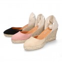 Women Suede leather V shape espadrille shoes Valenciana style.