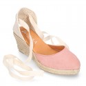 Women Suede leather V shape espadrille shoes Valenciana style.