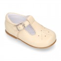 Chopped design kids OKAA little T-bar shoes with buckle fastening in nappa leather.