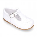 Chopped design kids OKAA little T-bar shoes with buckle fastening in nappa leather.