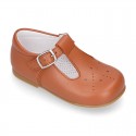 Chopped design kids OKAA little T-bar shoes with buckle fastening in nappa leather.