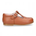 Chopped design kids OKAA little T-bar shoes with buckle fastening in nappa leather.