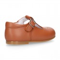 Chopped design kids OKAA little T-bar shoes with buckle fastening in nappa leather.