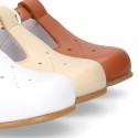 Chopped design kids OKAA little T-bar shoes with buckle fastening in nappa leather.