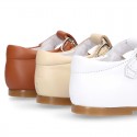 Chopped design kids OKAA little T-bar shoes with buckle fastening in nappa leather.