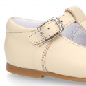 Chopped design kids OKAA little T-bar shoes with buckle fastening in nappa leather.