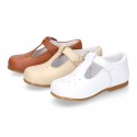 Chopped design kids OKAA little T-bar shoes with buckle fastening in nappa leather.