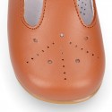 Chopped design kids OKAA little T-bar shoes with buckle fastening in nappa leather.