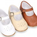 Chopped design kids OKAA little Mary Jane shoes with buckle fastening in nappa leather.