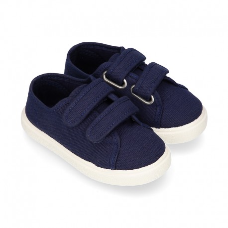 Cotton Canvas kids Sneaker laceless in NAVY BLUE color.