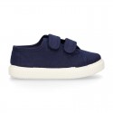 Cotton Canvas kids Sneaker laceless in NAVY BLUE color.