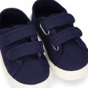 Cotton Canvas kids Sneaker laceless in NAVY BLUE color.