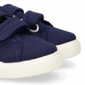 Cotton Canvas kids Sneaker laceless in NAVY BLUE color.