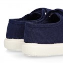 Cotton Canvas kids Sneaker laceless in NAVY BLUE color.