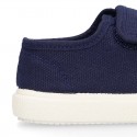 Cotton Canvas kids Sneaker laceless in NAVY BLUE color.