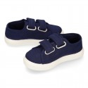 Cotton Canvas kids Sneaker laceless in NAVY BLUE color.