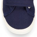 Cotton Canvas kids Sneaker laceless in NAVY BLUE color.