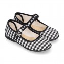 Girl VICHY Cotton canvas Mary Jane shoes with Japanese buckle fastening.