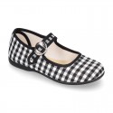 Girl VICHY Cotton canvas Mary Jane shoes with Japanese buckle fastening.