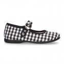 Girl VICHY Cotton canvas Mary Jane shoes with Japanese buckle fastening.