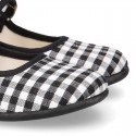 Girl VICHY Cotton canvas Mary Jane shoes with Japanese buckle fastening.