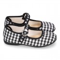 Girl VICHY Cotton canvas Mary Jane shoes with Japanese buckle fastening.