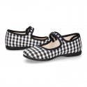 Girl VICHY Cotton canvas Mary Jane shoes with Japanese buckle fastening.