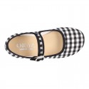 Girl VICHY Cotton canvas Mary Jane shoes with Japanese buckle fastening.