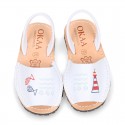 Embroidery leather Kids Menorquina sandals with rear strap.