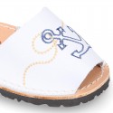 Embroidery leather Kids Menorquina sandals with rear strap.