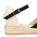 BLACK Cotton Canvas Girl espadrilles with buckle fastening.