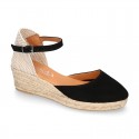 Classic Suede leather 3 CM wedge sandals espadrille shoes.