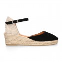 Classic Suede leather 3 CM wedge sandals espadrille shoes.