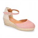 Classic Suede leather 3 CM wedge sandals espadrille shoes.