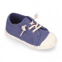 RECYCLED Canvas Kids Sneaker shoes laceless and with toe cap in soft colors.