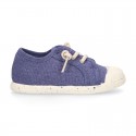 RECYCLED Canvas Kids Sneaker shoes laceless and with toe cap in soft colors.