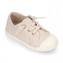 RECYCLED Canvas Kids Sneaker shoes laceless and with toe cap in soft colors.