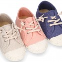 RECYCLED Canvas Kids Sneaker shoes laceless and with toe cap in soft colors.