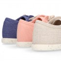 RECYCLED Canvas Kids Sneaker shoes laceless and with toe cap in soft colors.