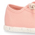 RECYCLED Canvas Kids Sneaker shoes laceless and with toe cap in soft colors.