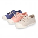 RECYCLED Canvas Kids Sneaker shoes laceless and with toe cap in soft colors.