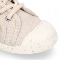 RECYCLED Canvas Kids Sneaker shoes laceless and with toe cap in soft colors.