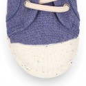 Zapatilla niño con puntera y cordones elásticos en lona algodón RECICLADO en colores suaves.