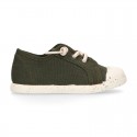 RECYCLED Canvas Kids Sneaker shoes laceless and with toe cap.